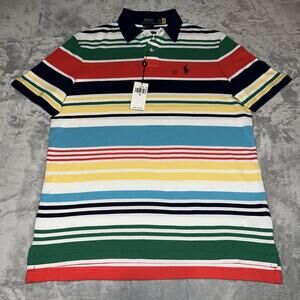Ralph Lauren Polo Shirt M Classic Fit Colorful Striped Knit Cotton Preppy NWT